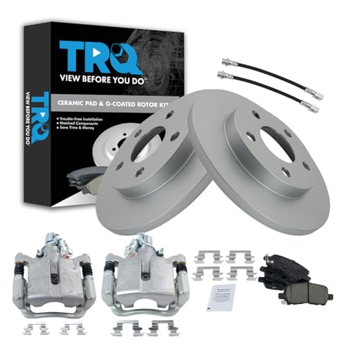 Image of TRQ Rear Brake Pad and Rotor Set Ceramic G Coated Rotors Calipers Compatible with 2005-2008 Pontiac Grand Prix
