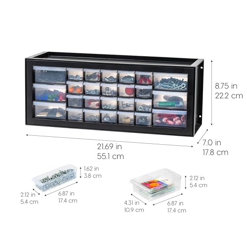 Image of IRIS USA 26-Drawer Teacher Toolbox, 2 Pack, Made in USA, Stackable Plastic Storage Drawers for Crafts, Stickers, Crayons, Markers, Beads, Hardware, Building Bricks, Garage Organizer Cabinet, Black