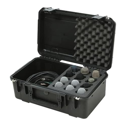 SKB iSeries Microphone Hard Case, Waterproof Polypropylene Shell with 12-Slot Foam Interior and Cable Storage for Mic System Protection