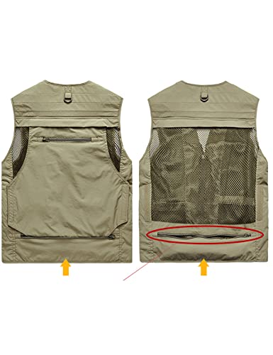 Yimoon Men’s Utility Vest Fishing Travel Safari Photo Cargo Vest Outdoor Work Mesh Vest With Pockets(Khaki-3Xlarge) #TOP2