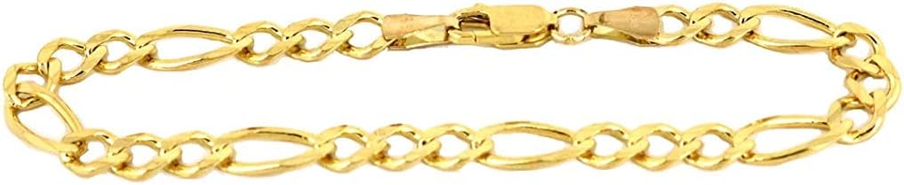 Bracelet Real 10K Yellow Gold Hollow Figaro Women 3.5mm, 7" to 10"