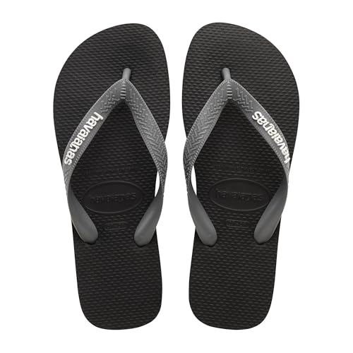 Havaianas - Top Logo Pop Up, Infradito Comode, Eleganti E Versatili, Basate Sul Modello Top, Strisce Con Logo Appariscente, Suola Antiscivolo, Unisex Adulti, Black Steel Grey, 45/46 EU