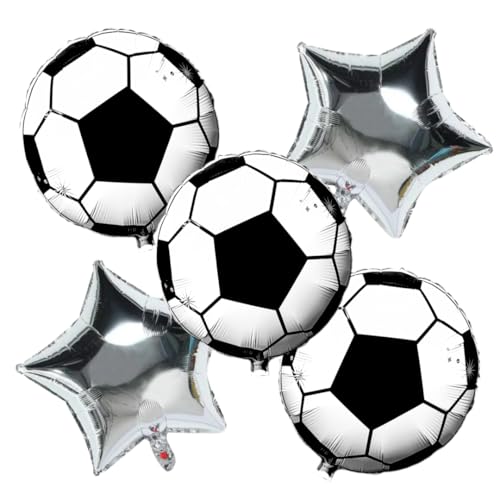 Image of Party Decorz Football Foil Balloon Set of 5pcs | Football Decoration for Birthday Parties (3 Football Printed Balloons + 2 Silver Star Balloons) Football Theme Birthday Decoration
