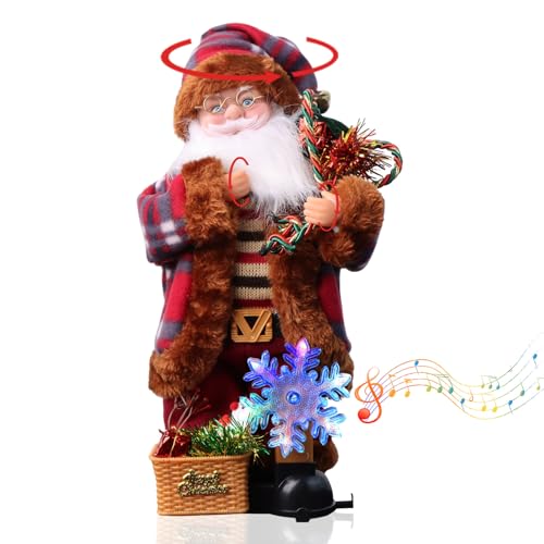 Suewidfay Figura de Pai Natal cantor e dançarino de pé, 35 cm / 14 polegadas boneca de Pai Natal em movimento Pai Natal com música e luzes ornamentos de Natal decoração da casa