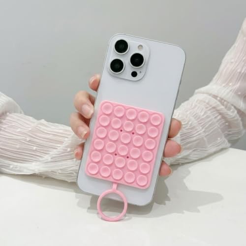 Image of DIZORO Double Sided Suction Phone Sticker,Silicone Grip Suction Phone Case Sticker,Sticky Phone Mount, Reusable Anti-Slip Strong Suction Grip Holder for Selfies & Videos(Pack of 2)(Pink,Transparent)