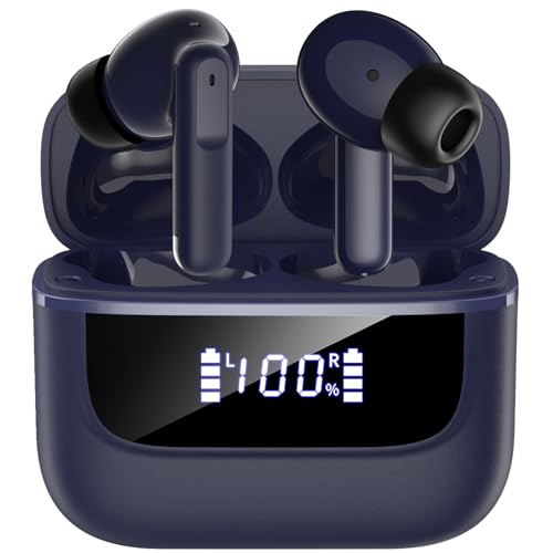 Wireless Earbuds, Bluetooth 5.4 In Ear Headphones HiFi Stereo Deep Bass Ear Buds 6 Mic ENC Noise Cancelling Clear Calls 48H Playtime Earphones LED Power Display IPX7 Waterproof, for Android iOS Blue