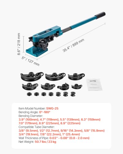 Miniatura 7 de Vevor Dobladora De Tubos Universal, Dobladora De Tubos, Dobladora De Tubos Acero, Dobladora Manual De Acero Al Carbono, Dobladora De Tubos Manual, Con 7 Dados, Diámetro De Tubería De 10 Mm-25 Mm
