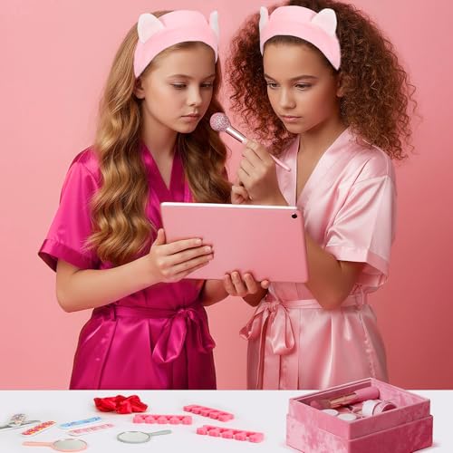 Hoemwarm 122 Pcs (9 Pink, 1 Hot Pink) Girls Spa Party Kit, 10 Pack Slumber Party Favors with Satin Robes, Tote Bags, and Nail Salon Accessories for Kids Spa Birthday, Halloween, Home Party Supplies by Hoemwarm - Image 5