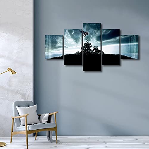 Wall Art For Living Room American Flag Bedroom Wall Decor Usa Military Wwii Wall Paintings For Office Patriotic Concept Print On Canvas Modern Artwork Stretched And Framed Ready To Hang, 60"Wx32"H #TOP1