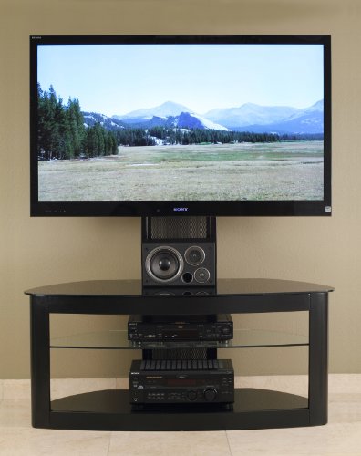TransDeco Cured Wood TV Stand with Mount Up to 85" , Black, TD600B