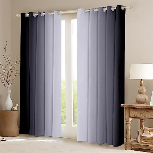 Homemissing Sliver and Grey Darkening Drapes Gradient Style Curtains for Bedroom Living Room For Kids Women Men Ombre 30%-50% Blackout Curtains Geometric Window Treatments W66*L90 - Image 2