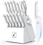 Imarku Ensemble de couteaux avec bloc, ensemble de couteaux pointus avec aiguiseur intégré, 14 PCS Couteau de cuisine en acier inoxydable japonais, lave-vaisselle sans danger, blanc, cadeau de cuisine à la maison idéal pour maman