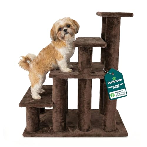 Furhaven Steady Paws Multi-Step Pet Stairs for High Beds & Sofas - Brown, 4-Step