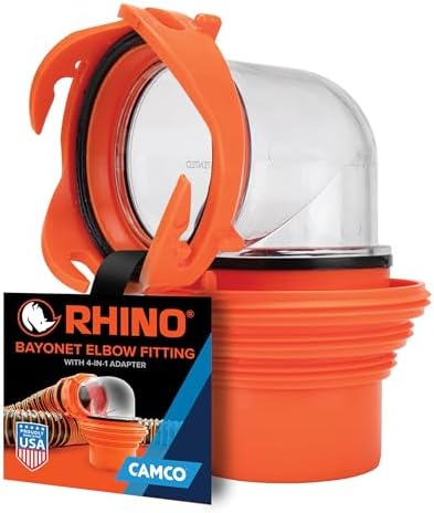 Camco RhinoFlex Clear RV Sewer Hose Elbow with 4-in-1 Adapter - F...