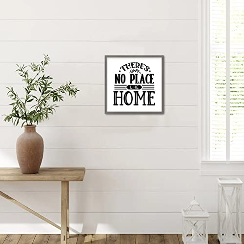 Rustic Chic Style Wood Sign With Home Quotes There's No Place Like Home Hang Gray Frame Wooden Plaque For Bathroom Farmhouse Cottage Garden Yard Porch Cafe Bar Wall Decor 7X7In #TOP6