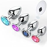 4 Stücke Metall Analplug Set (1 Metall Analvibratoren+3 Kristall Diamant Buttplugs), Anal Toy mit Fernbedienung und 10 Vibration Modi, Perfekt für Anfänger/Profis, Sexspielzeug für Frauen Männer Paare
