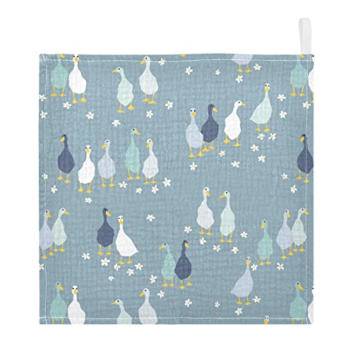 Image of vvfelixl Baby Washcloths Cotton Funny Gooses Baby Muslin Washcloths Soft Baby Face Towel for Newborn Infants, 11.8 X 11.8 Inch, 5 Pack Blue
