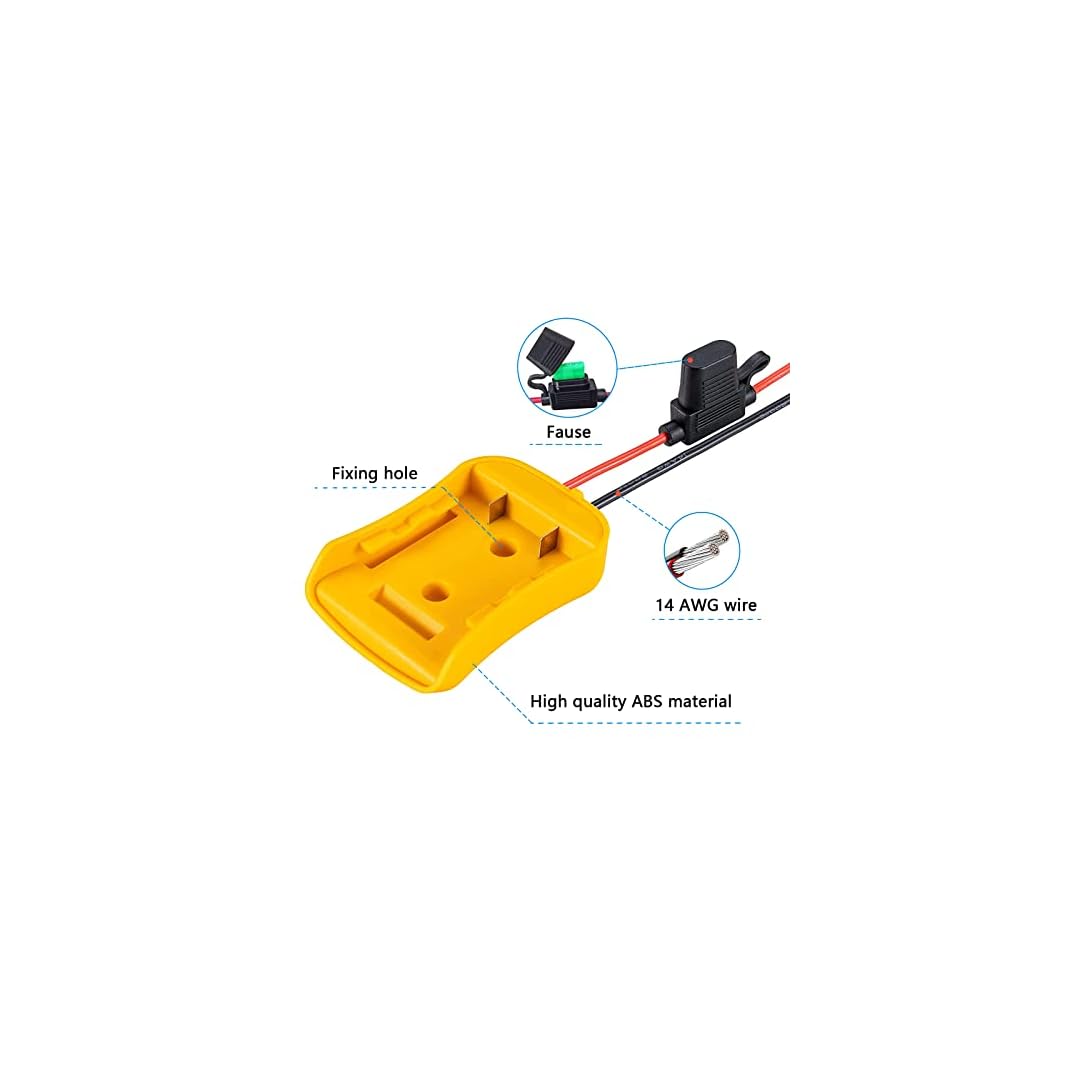 Power Wheel Adapter for Dewalt 20V Battery with Fuse & Wire terminals，Work with for Dewalt 20V DCB205 DCB206 DCB200…