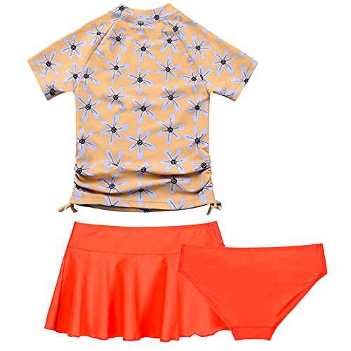 Cadocado Toddler Girls Swim Skirt 3 Pieces Swimsuit Cover Ups For Swimwear With Orange Skirt Upf 50+, Blue Floral, 3 Years #TOP1