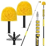 Barra telescópica de 5.6 a 24 pies con plumero de telaraña, poste de extensión de alcance de 32 pies con 2 cabezales de cepillo de tela de araña de limpieza lavables y adaptador universal de ángulo de