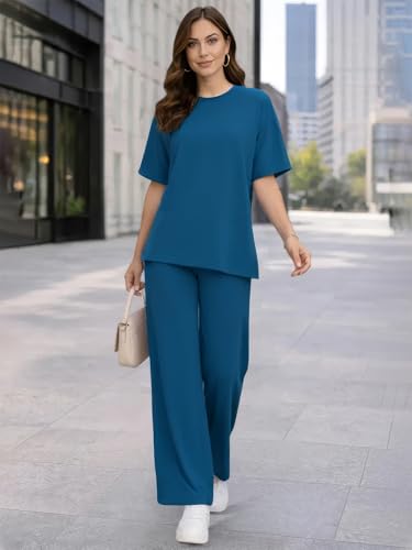 Image of TYSORT Women Casual Summer co ords Set Track Suit Oversized Top Baggy Pant,Top and Pajama Set