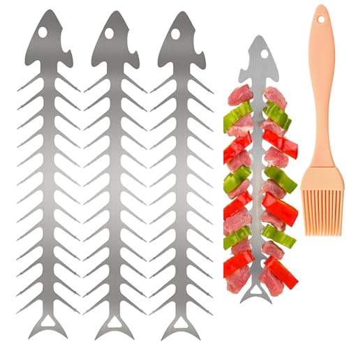 3 PCS Kabob Skewers Stainless Steel Skewers for BBQ Accessories Grill Stand Tool for Beef, Pork, Chicken, Vegetable and Shrimp Kabobs