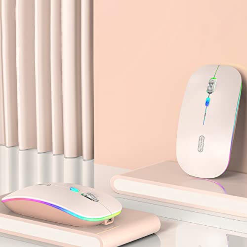 Image of Uiosmuph LED Wireless Mouse, G12 Slim Rechargeable Wireless Silent Mouse, 2.4G Portable USB Optical Wireless Computer Mice with USB Receiver and Type C Adapter (Nude Pink)