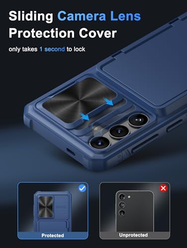 Image of Vihibii PC For Samsung Galaxy S24 Back Cover With Card Holder (4 Cards) & Slide Camera Cover & Kickstand, Hard Case For Galaxy S24 5G 6.2 inch 2024, Blue