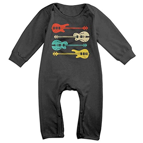 Image of Vintage Retro Bass Guitar Cute Bodysuit Toddler Rompers for Infant Unisex Baby Long Sleeve Black