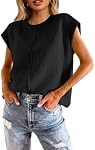 Cicy Bell Womens Summer Cap Sleeve Tops Lightweight Crew Neck Sweater Vest Casual Knit Pullover