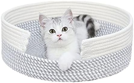 Cat Bed Cotton Rope Cat Beds for Indoor Cats Washable Dog Bed for Small Dogs Cat Scratching Board Pet Mat for Sleeping Four Seasons Universal (White&Grey)
