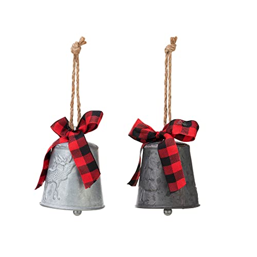 Demdaco Plaid Silver Tone 4.5 X 3.5 Inch Iron Bell Christmas Hanging Ornament Set Of 2 #TOP4
