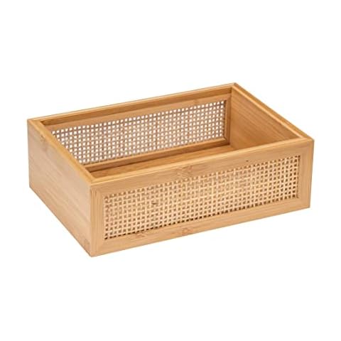 WENKO Badablage Allegre L, dekorative Ablage im trendigen Boho-Style aus hochwertigem Bambus und Rattan-Geflecht, zur praktischen Aufbewahrung von Badutensilien oder Accessoires, 22 x 7 x 15 cm, Natur Cover