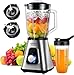 Produktbild Safecourt Kitchen Standmixer  Kräftiger 1200 Watt Mixer  1,5L Glasbehälter + 600ml Reisebecher  3 Stufen  Smoothie Maker  Blender to Go  BPA-frei  Edelstahl  Eiscrusher  Spülmaschinenfest