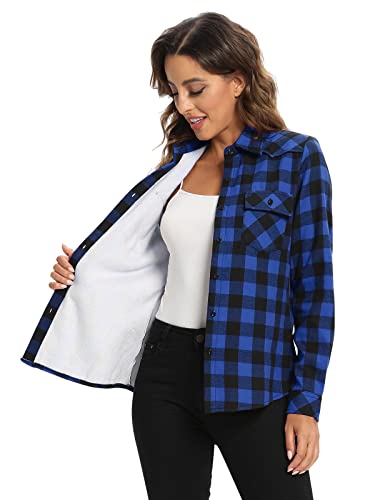 OCHENTA Women's Flannel Shirts Plaid Shacket Long Sleeve Fleece Lined Shirt Jacket