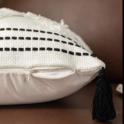 Sungea Woven Tufted Tassel Throw Pillow Cover,18X18 Inch, Black And White Cute Modern Tribal Boho Decorative Cushion Cover Shams For Bedroom Living Room Sofa Couch Car… #TOP3