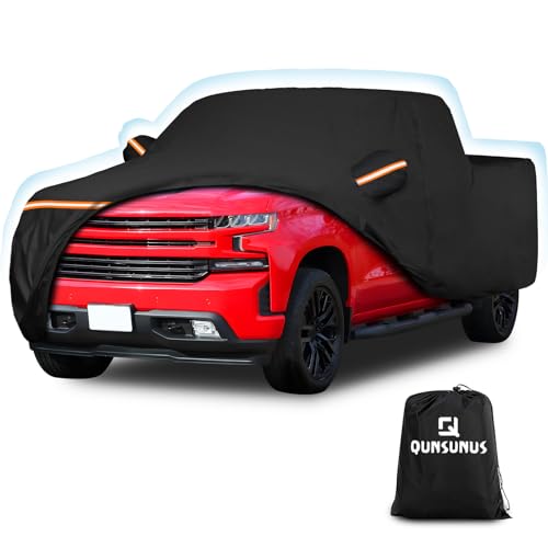 QUNSUNUS Truck Cover for Chevy Silverado 1500 Crew Cab 5.8/6.6ft 2000-2025 and Double Cab 6.6ft 2014-2025, All Weather Waterproof Silverado 1500 Car Cover with Zipper and Straps
