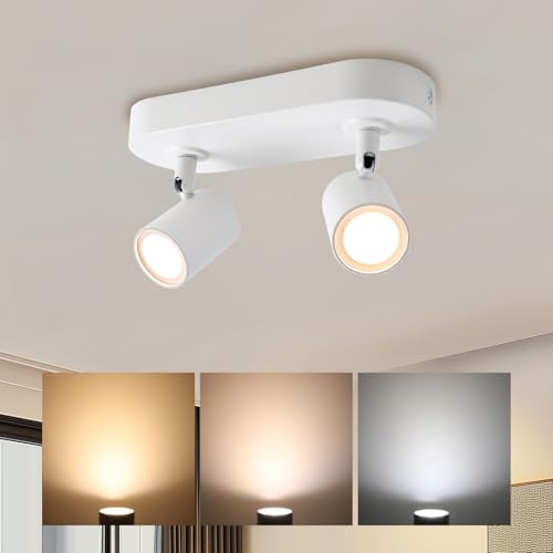 da LIGHT LED Deckenstrahler 2-flammig Weiss 3CCT Lichtfarbe Einstellbar (3000K/4000K/6000K) Schwenkbare Deckenleuchte Spots für Küche Flur & Wohnzimmer Moderner Aufbaustrahler mit Memory-Funktion