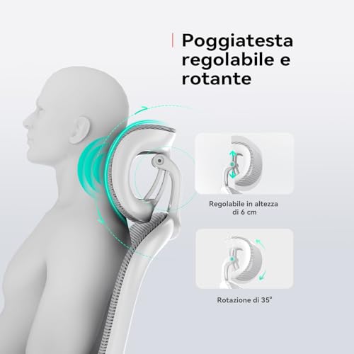M102C Sedia Ergonomica da Ufficio con Braccioli Ribaltabili, Supporto Lombare Regolabile, Design Ergonomico per Scrivania e Uso Domestico - Telaio Bianco Maglia Grigio Chiaro - Sedia gaming - Immagine 3