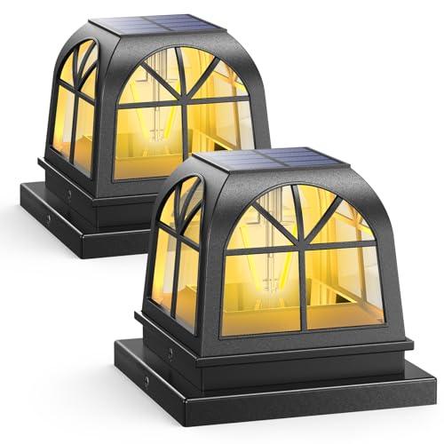 Siedinlar Solar Post Lights Solar Lights Outdoor Garden Fence Post Light Waterproof Landscape Fence Cap Edison LED Bulbs for 4x4 5x5 Posts Patio Black (2 Pack)