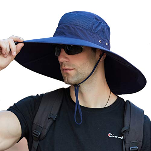 Leotruny Super Wide Brim Bucket Hat UPF50+ Waterproof Sun Hat for Fishing Hiking Camping (C06-Navy Blue)