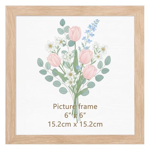 Giftgarden 6x6 Photo Frame Oak Colour Square Picture Frame 15x15cm for Tabletop or Wall Displays
