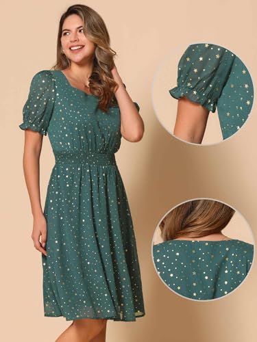 Image of Allegra K Party Midi Dress for Women Ruffle Short Sleeve Elastic Waist A-Line Metallic Star Dresses