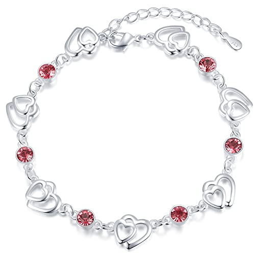 Cristaux Bracelet Femme Argent Sterling 925 Coeur, Bijoux Femme Idée Cadeau Anniversaire pour Femme,Cadeau de Noël Saint Valentin