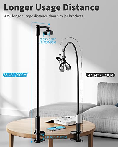 Saiji Gooseneck Phone Holder For Bed[Upgrade Clamp], 360° Rotate Support Rod One-Hand Adjustable Cell Phone Holder, Flexible Long Arm Cell Phone Stand, Compatible With All 4.7-7" Devices(Black) #TOP3