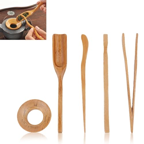 5 Pcs Gongfu Tea Set Portable, Bamboo Tea Tool Set Tea Clip Needle Shovel Spoon Bamboo Leaks Tea Ceremony Accessories for Household Restaurant Tea House