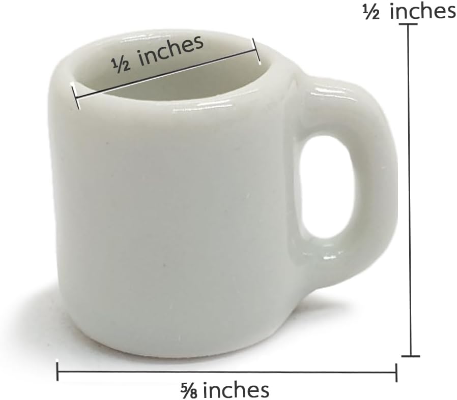 ChangThai Design Very Tiny ½ Inch High White Ceramic Coffee Tea Mug 10 Pieces Set - Miniature Tableware Cup Tray Bowl Crockery Cutlery Kitchenware Handmade Mini Porcelain Decorative Collectible Gifts image 2