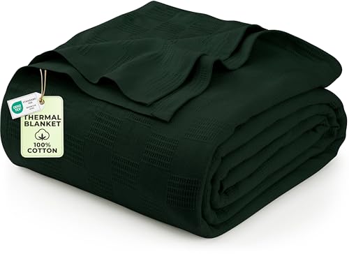 Image of Utopia Bedding 100% Cotton Thermal Blanket Forest Green Twin Size Soft, Lightweight, Breathable, Cozy Spring and Summer Blanket for Couch & Sofa, Home Room Decor Gifts for Women and Men (90x72 Inches)