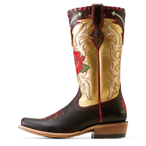 Ariat Womens Futurity Rodeo Quincy Embroidery Metallic Floral Square Toe Casual Boots Mid Calf Low Heel 1-2" - Gold3