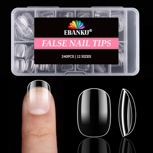 EBANKU 240 Pcs Kid False Nail Tips, Short Kids Clear False Nails